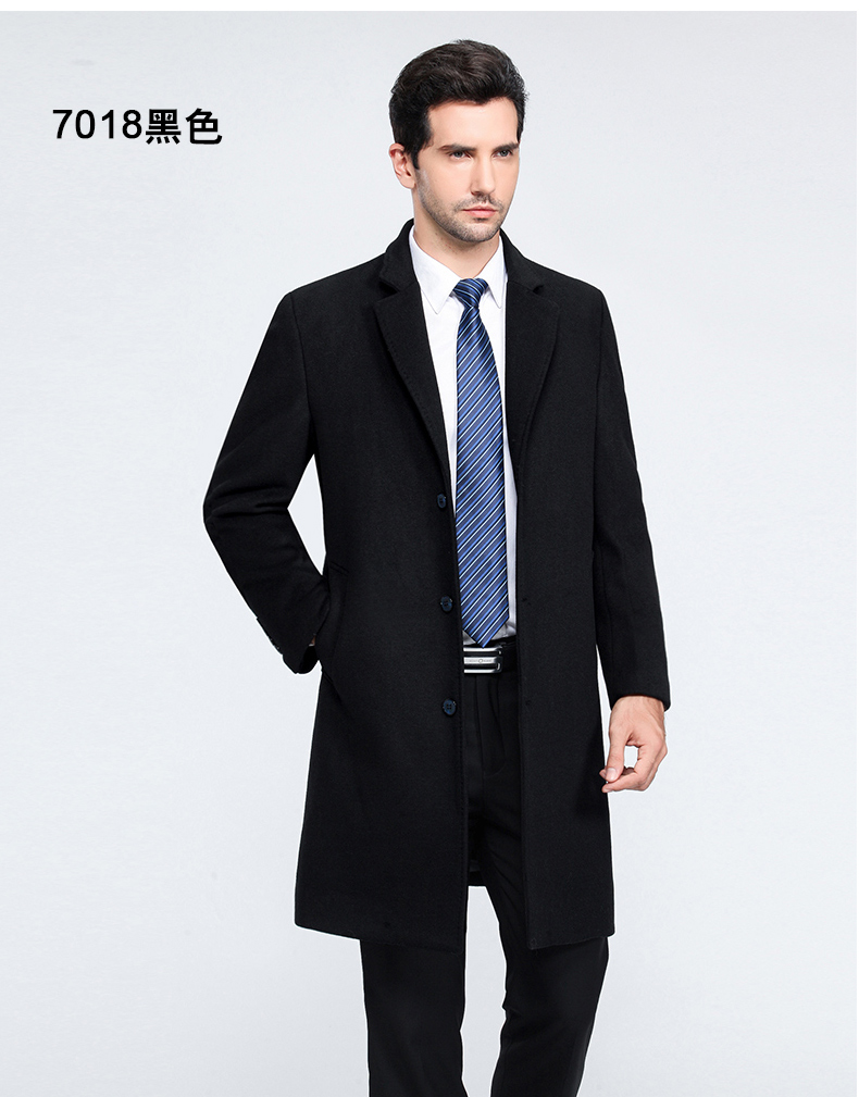 Playboy mùa thu và mùa đông nam cashmere coat dài trung niên phù hợp với cổ áo Hàn Quốc phiên bản của tự trồng len len áo gió