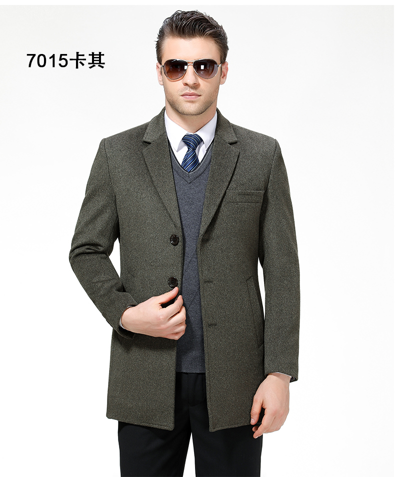 Playboy mùa thu và mùa đông nam cashmere coat dài trung niên phù hợp với cổ áo Hàn Quốc phiên bản của tự trồng len len áo gió