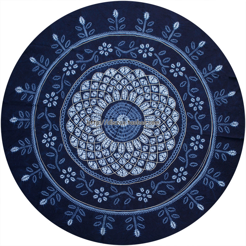 Yunnan non-heritage Dali Bai handmade tie-dyed round pure cotton blue dyed ethnic dark blue dining restaurant round table cloth