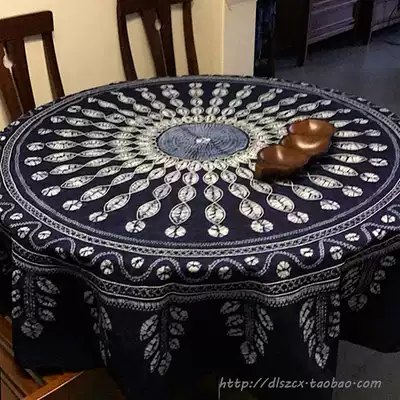 Yunnan Dali Bai pure cotton cloth handmade tie-dyed vegetation blue dyed ethnic pastoral round table cloth Restaurant inn decoration