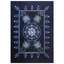 Yunnan Dali Bai handmade tie-dyed cotton square tablecloth table cloth tea table cloth dark blue auspicious fish