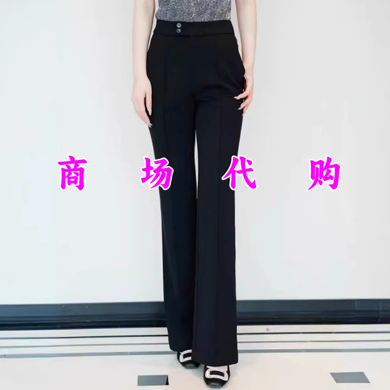 2026 Spring/Summer Amash Women's High-Waisted Two-Button Black Slim-Fit Straight Casual Long Pants 110027