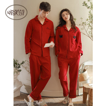 Cotton wedding couple pajamas womens spring and autumn red red year senior sense cotton mens home clothes two sets