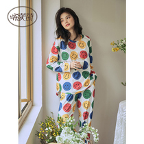 Shiv Poetry Pure Cotton Pyjamas Lady Spring And Autumn Long Sleeves Slim smile Face sweet and beautiful Korean version Loose Outside Wearing Home Suit Suit