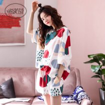 2021 new pajamas ladies summer cotton loose summer short-sleeved shorts thin home clothes two-piece set
