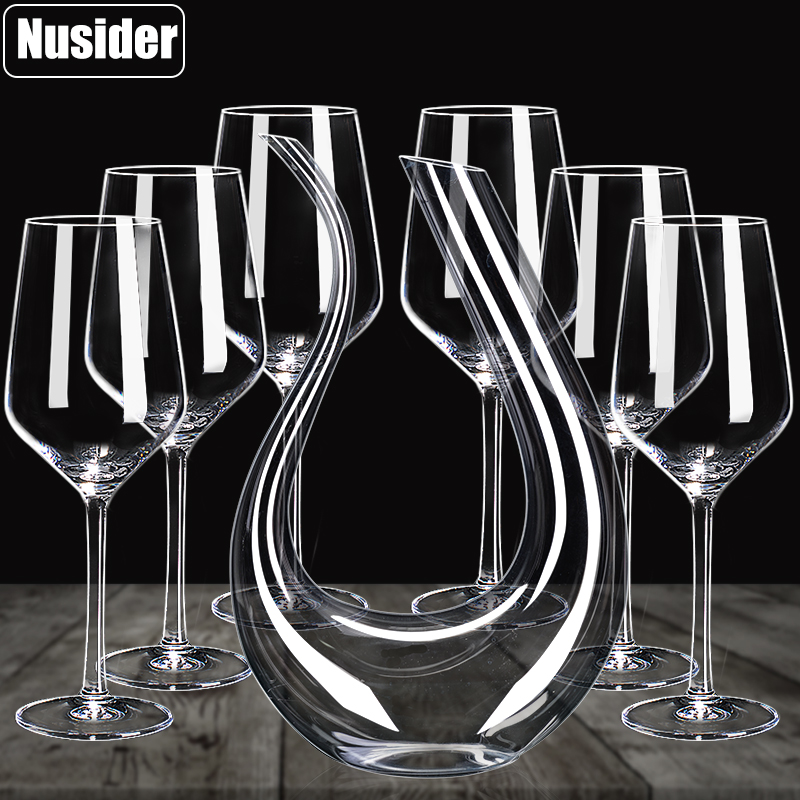 Wine Grade Crystal Red Wine Glasses Decanter Suit 6 Only Home Wine High Foot Cups Glass Wine With Inverted Hanging Rack