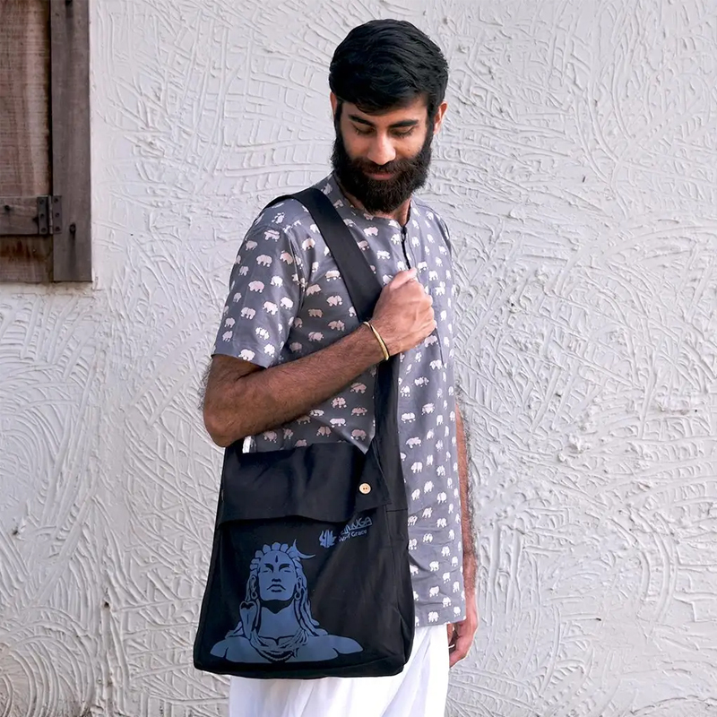 [in Stock] Isha Adiyogi Shoulder Bag Black Adiyogi Wooden Buckle Shoulder Bag Sadhguru Bag for Men and Women