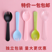 Cake dessert Fruit fishing ice cream disposable fork spoon Plastic stand-alone packaging Ice cream thickened spoon fork