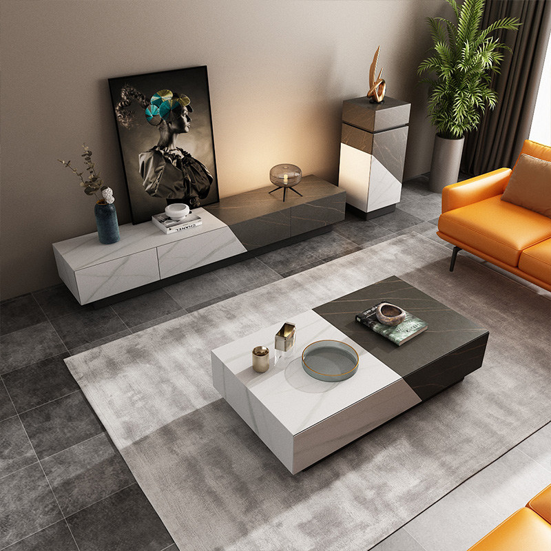 Daweisi marble TV cabinet minimalist Nordic slate post-modern minimalist light luxury TV cabinet coffee table combination