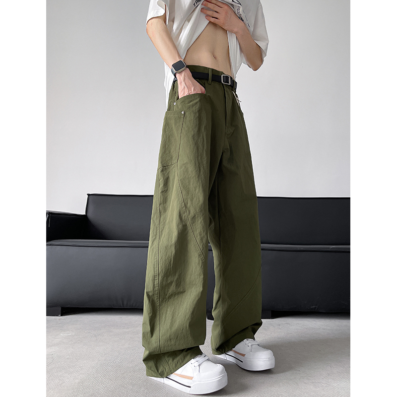 Military Green Bootcut Pants for Men, American Style Trendy Brand, Spring and Autumn Work Pants, Loose Straight Wide-Leg Casual Pants for Autumn