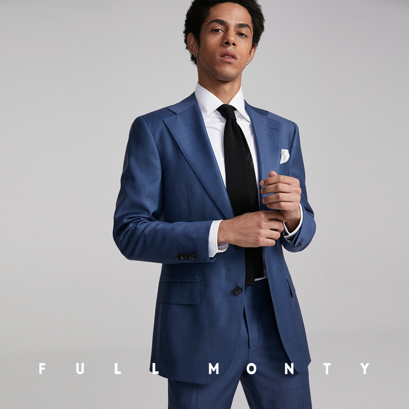 Full Monty Ý Nhập khẩu VBC len Hidden xanh Shark Skin Suit nam Business Suit