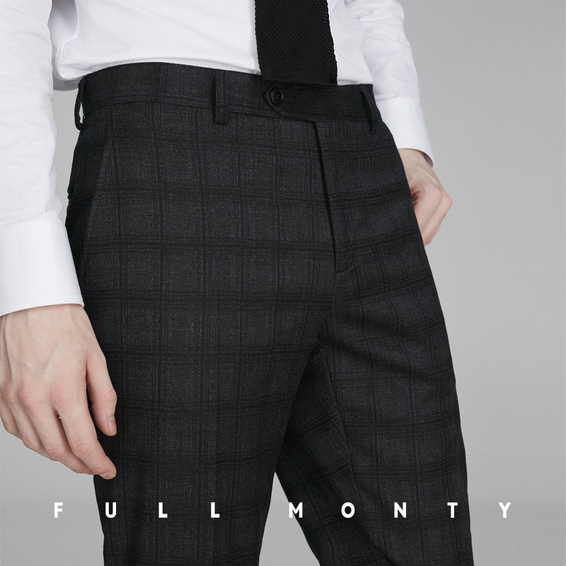 Full Monty Spring / Summer nam All-len Black-Grey Plaid Belt Quần Flat-tọc mạch miễn phí phù hợp với quần.