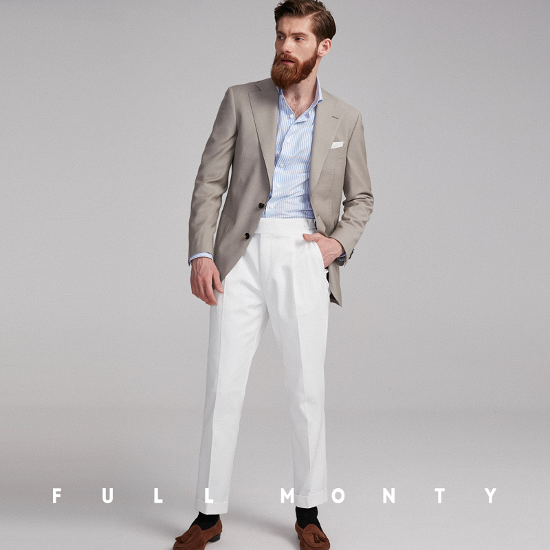 Full Monty Spring / Summer nam Beige Flat Độc Tây Flat xà lan Business Casual len tinh khiết Suit Lên trên