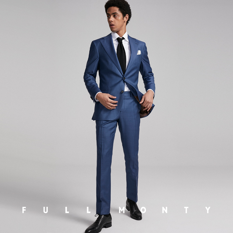 Full Monty Ý Nhập khẩu VBC len Hidden xanh Shark Skin Suit nam Business Suit