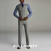 Full Monty Grey Plaid Wool Suit Pants Business Formal Slim Casual Straight Mens Suit Pants Autumn