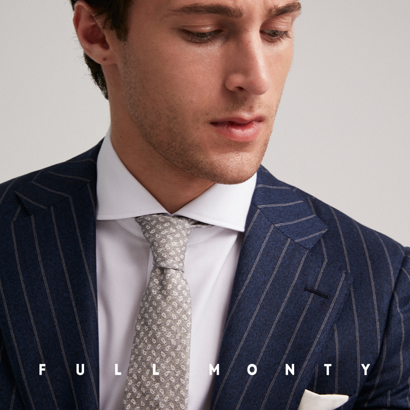 Full Monty Tây Tạng màu xanh sọc Suit nam len tinh khiết Business tiệc Professional Suit