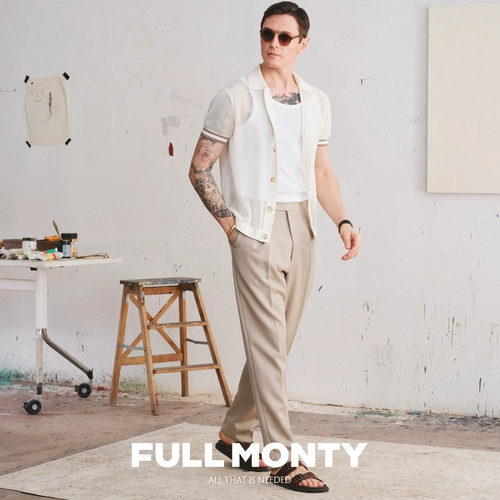 FULL MONTY Хлопковый белый трикотажный ретро кардиган для отдыха, короткий рукав