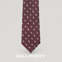 FULL MONTY wine red background white rabbit pattern hand tie men business dress light luxury accessories gift box