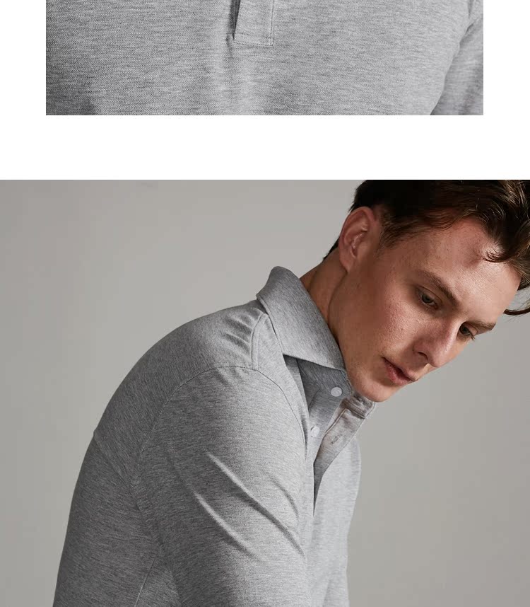 ĐẦY ĐỦ MONTY mới màu xám nhạt ve áo dài tay áo thun nam kinh doanh thời trang giản dị áo sơ mi POLO mỏng áo polo ralph lauren