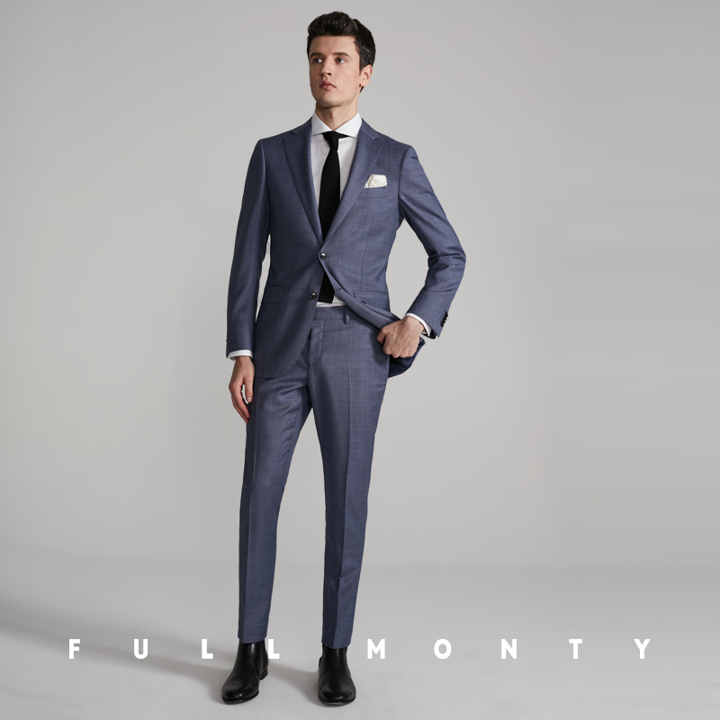 Full Monty Spring / Summer Light Blue Shark Da kết cấu quần Suit nam Business Slim Casual Suit quần.