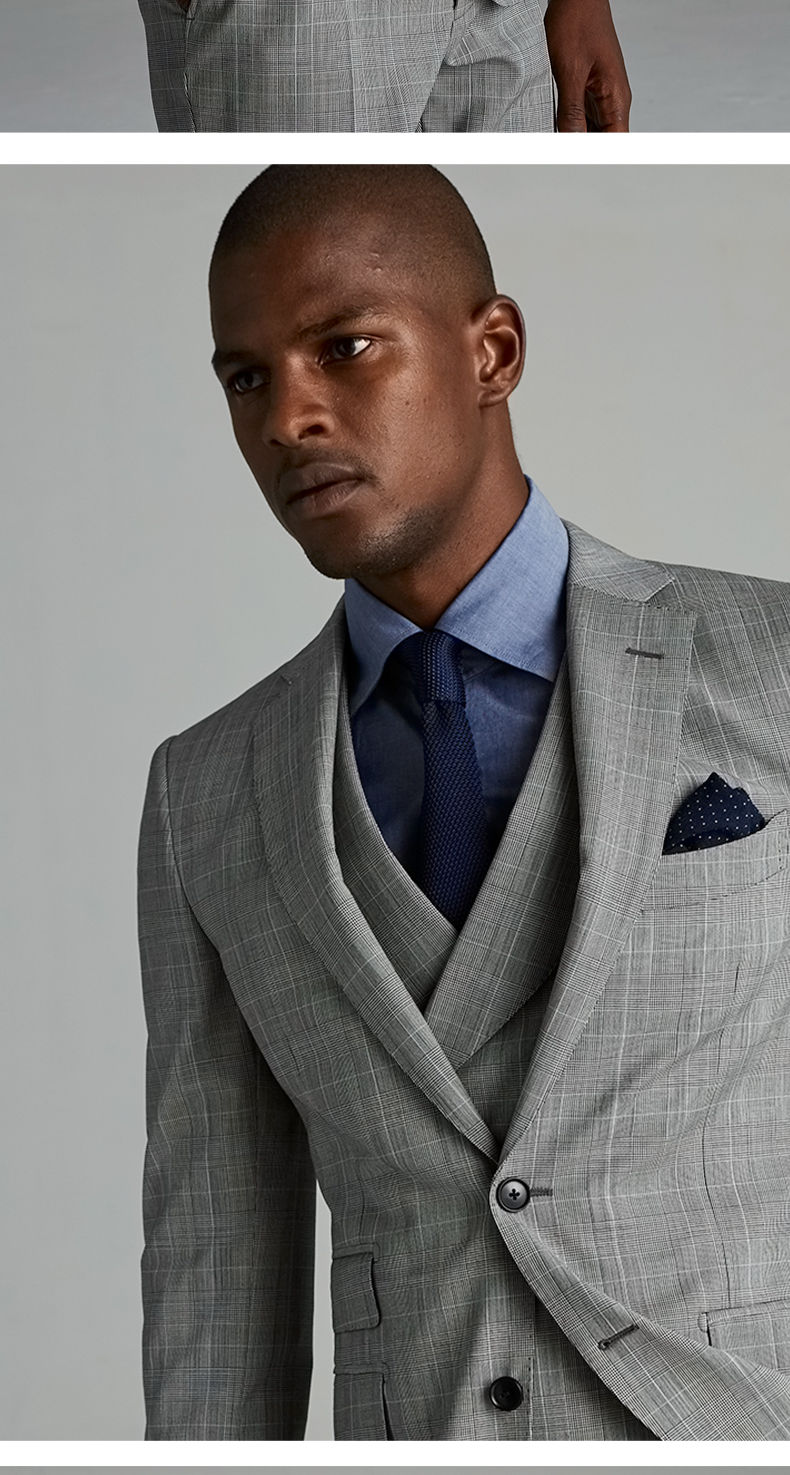 FULL MONTY Bộ đồ kẻ sọc xứ Wales Bộ đồ len nam Bộ đồ công sở Slim Business Suit - Suit phù hợp quần kaki