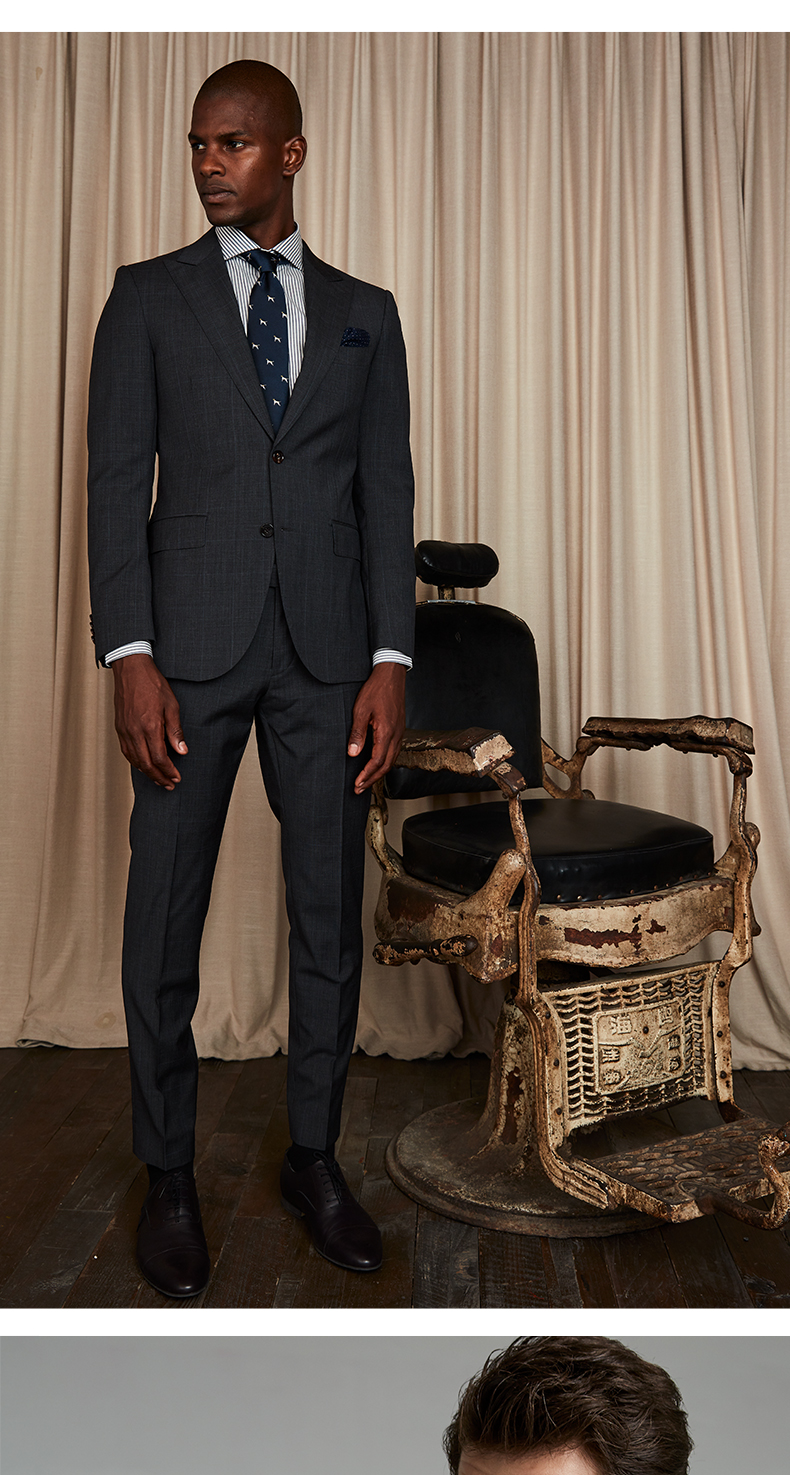 FULL MONTY Bộ đồ kẻ sọc xứ Wales Bộ đồ len nam Bộ đồ công sở Slim Business Suit - Suit phù hợp quần kaki
