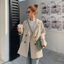 Beige white suit jacket women Spring and Autumn leisure loose British style 2021 New Korean version of net red small suit tide