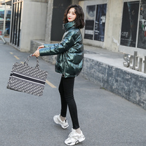 Shiny cotton-padded women short winter 2020 new small glossy short hat-free cotton-padded jacket tide