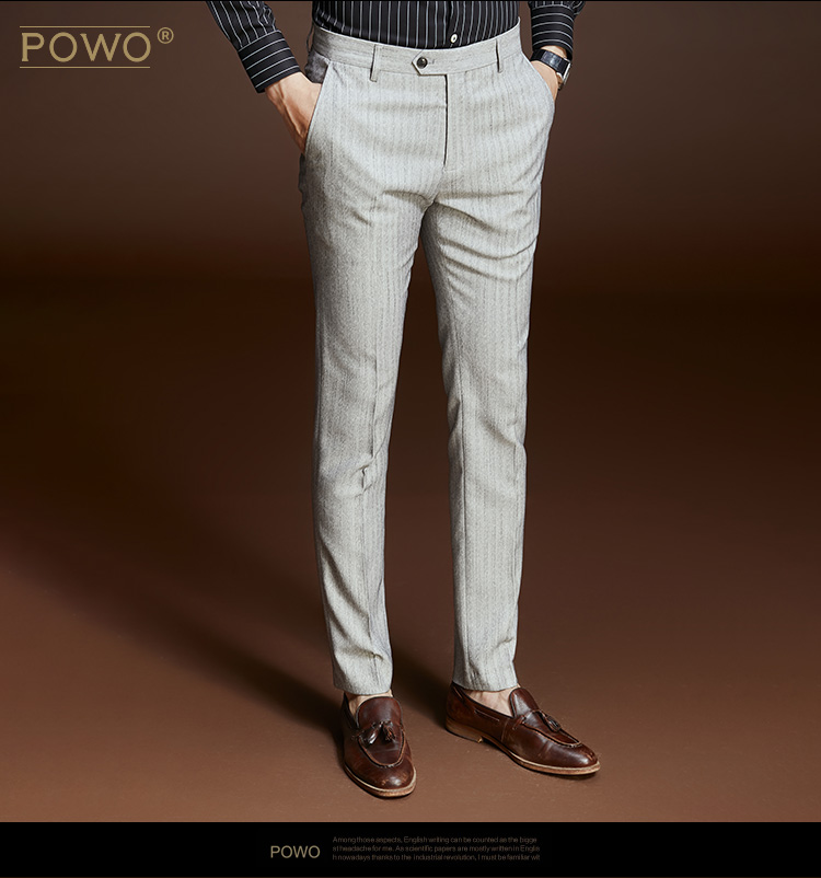 Quần tây nam POWO tự trồng phiên bản Hàn Quốc của bộ đồ công sở mặc quần màu xám công sở thanh niên đi làm thu đông quần âu nam trung niên