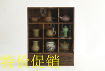  Dust-proof teacup shelf Solid wood retro purple sand pot tea set rack storage cabinet teapot rack Small antique rack support custom