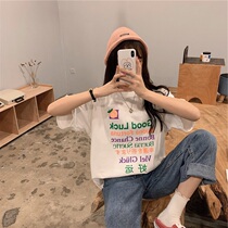 White short sleeve t-shirt woman 2020 spring summer dress new Korean version loose student 100 hitch printed round collar blouse