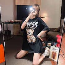 Small Bear T-shirt Womens Girlfriends Dress Summer Port Wind Easing Short Sleeves New Design Sensation printed with long-style blouses