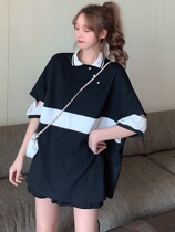 Short sleeve t-shirt woman 2020 new European and American ins and women design senses loose Korean version of polo collar color blouses