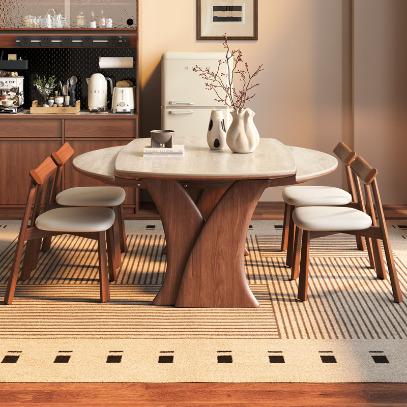 American-Style Mid-Century Solid Wood Folding Dining Table and Chairs 2026 New Model, Extendable and Convertible into a Round Table, Suitable for Small Apartments American-Style Mid-Century Solid Wood Folding Dining Table and Chairs 2026 New Model, Extendable and Convertible into a Round Table, Suitable for Small Apartments