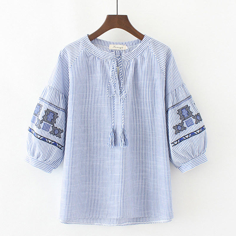 Middle-aged and elderly women's clothing plus fat plus size belly-covering bottoming shirt female mother's autumn clothing large size loose three-quarter sleeve top