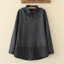  Middle-aged and elderly plus-size mother autumn belly-covering bottoming shirt fashion female middle-aged foreign-style fat mother loose new top