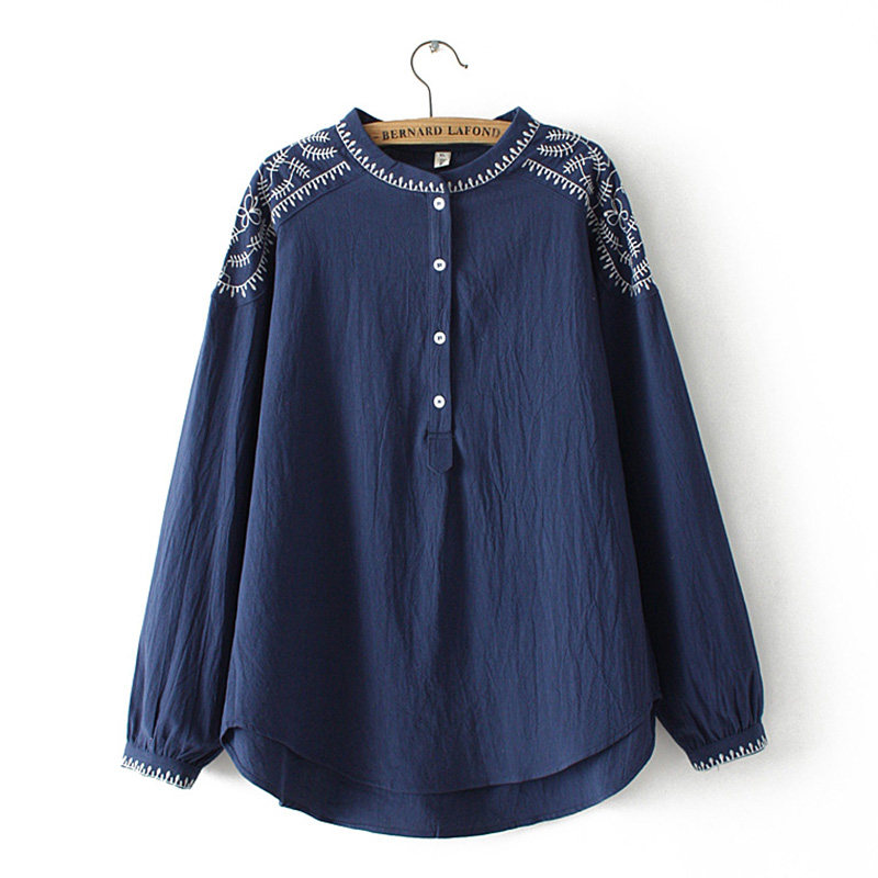 Mid-aged women's clothing Fat mother Spring loaded 40-year-old woman cotton linen shirt female spring autumn middle-aged cotton shirt foreign pie