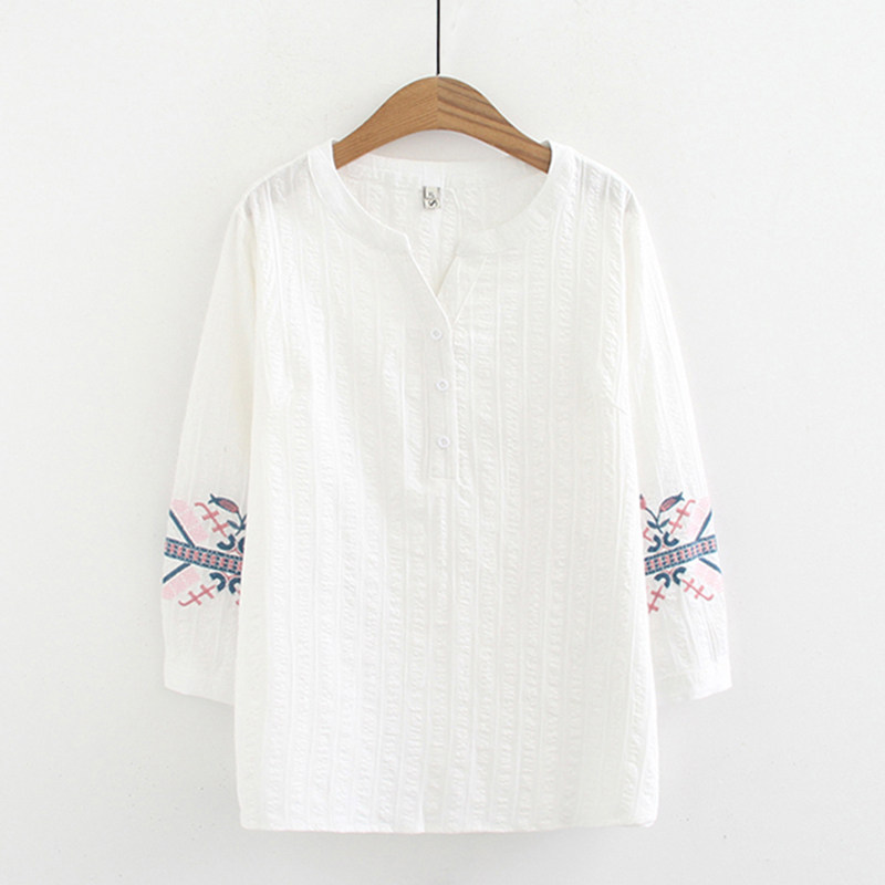 Middle aged women's dress Summer Grand size Fat Mom Summer Clothing Cover Tummy Short Sleeve Shirt Woman Mid-Year Foreign Pie National Wind Blouse