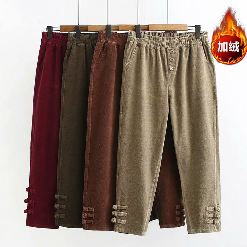 Middle-aged women's pants, mother's fleece pants, foreign style, fat mother's winter clothes, fat mother's winter clothing