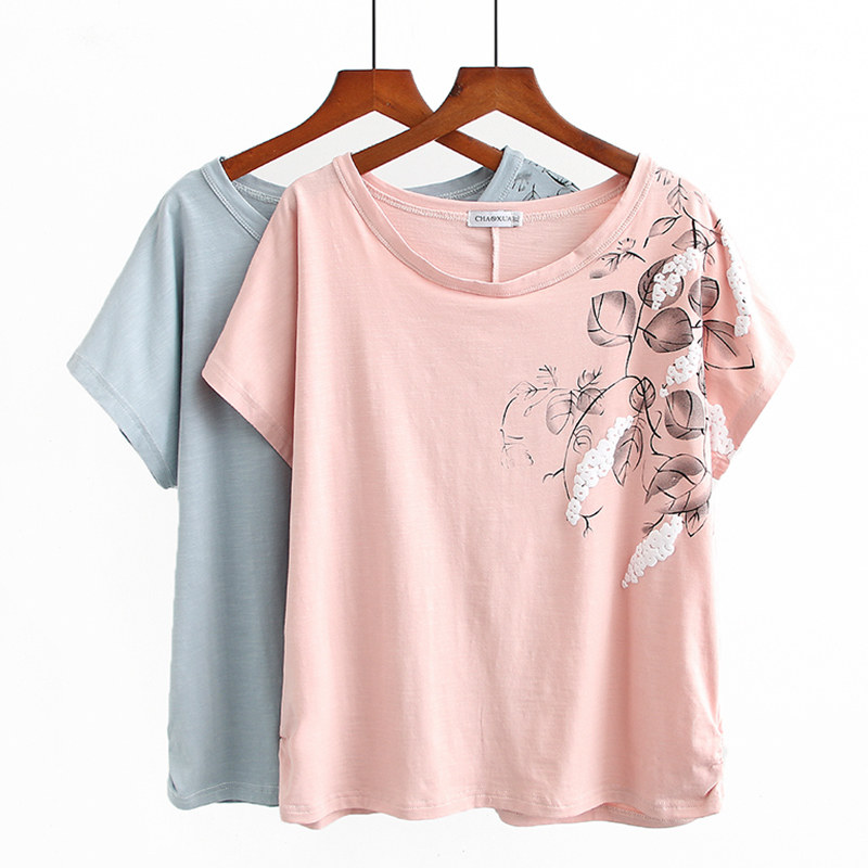 Fat Moms Summer Dress 2022 New Big Size Women's Dress Short Sleeve T-shirt Woman Mid-Year Mom Foreign Blouse Loose Plus Fattening