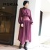 MURUA Phụ nữ Nhật Bản mùa xuân và mùa hè váy dài giữa tay áo lồng đèn eo váy bất thường trên đầu gối tay áo dài - Váy dài