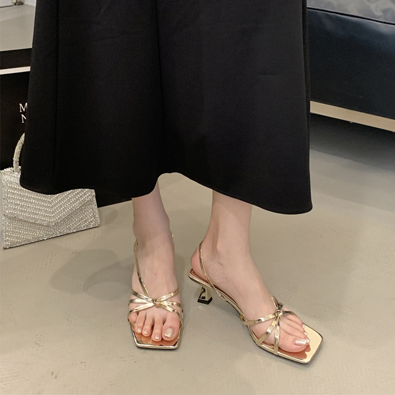 Fairy-Style Sandals for Women with a Single Strap, 2026 Summer New Fashion, Elegant Open-Toe Square Toe Gold Stiletto High Heels Fairy-Style Sandals for Women with a Single Strap, 2026 Summer New Fashion, Elegant Open-Toe Square Toe Gold Stiletto High Heels