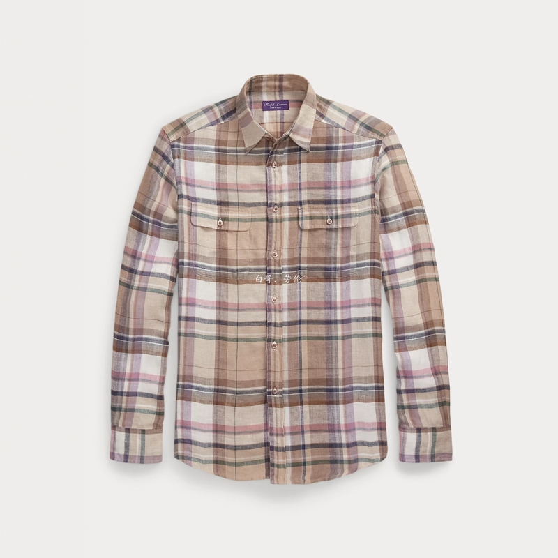 Ready Stock Linen Plaid Casual Shirt Men's Purple Label/Ralph Lauren 2 Ready Stock Linen Plaid Casual Shirt Men's Purple Label/Ralph Lauren 2