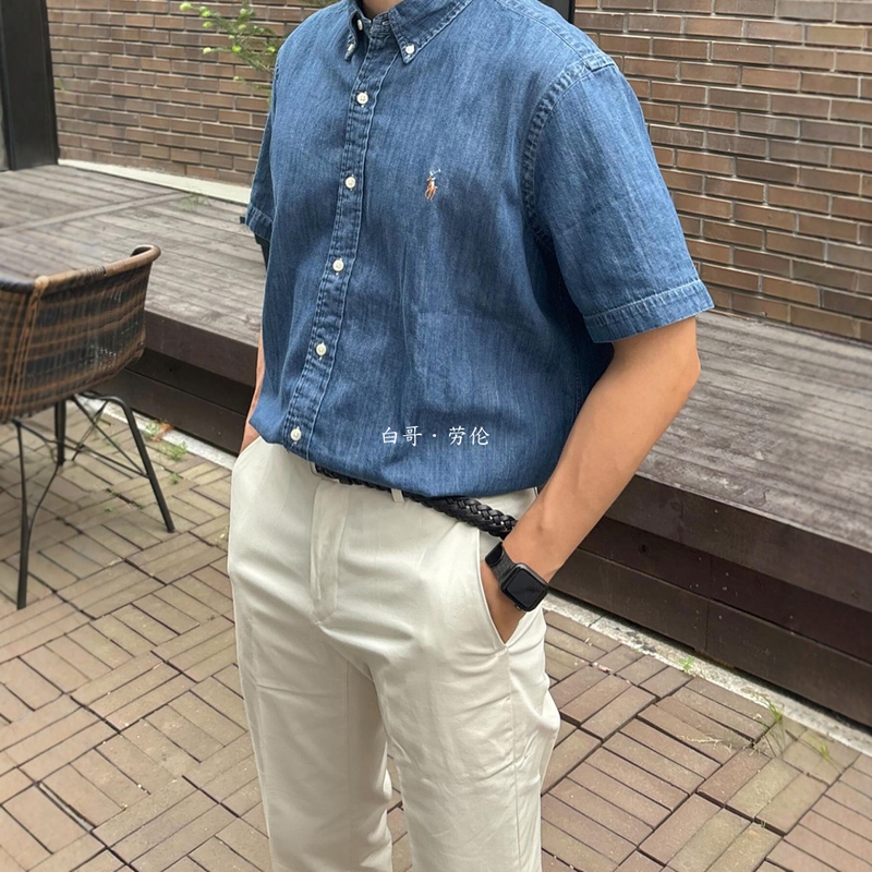 Classic In-Stock Washed Denim Short-Sleeve Casual Shirt for Men Polo Ralph Lauren/Ralph Lauren Classic In-Stock Washed Denim Short-Sleeve Casual Shirt for Men Polo Ralph Lauren/Ralph Lauren