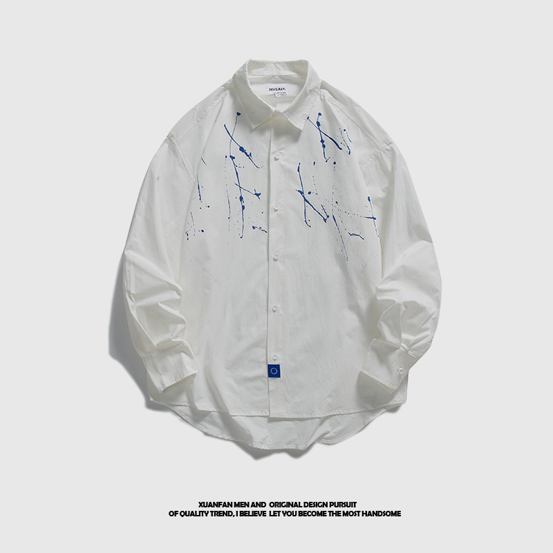 XUANFAN2022 spring-style Klein blue spin paint shirt male and female Chauded Korean version Long sleeves Fashion lovers' blouse