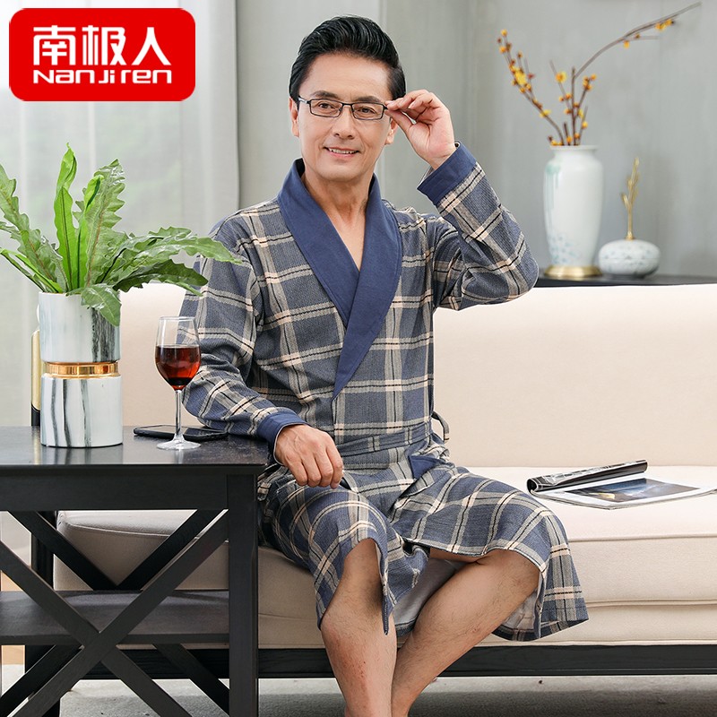 Mùa thu và mùa đông mens Pyjama cha thường dài tay chất béo áo choàng tắm bông trung niên cộng với mã của tuổi già áo lỏng lẻo.