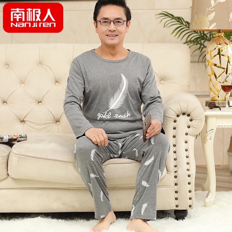 Có thể mặc mùa thu và mùa đông mens đồ ngủ chất béo cotton dài tay tăng mã của cha già mùa xuân giải trí bông và mùa thu