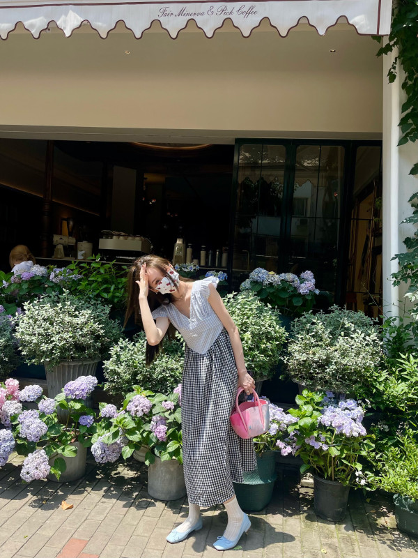 Heyna_Official Sage and Sea Salt Color Patchwork Plaid Loose Cotton Long Dress