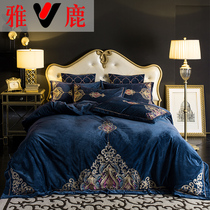 Baobao velvet embroidery four-piece coral velvet flannel double-sided suede Falai milk Swan Crystal thickened warmth