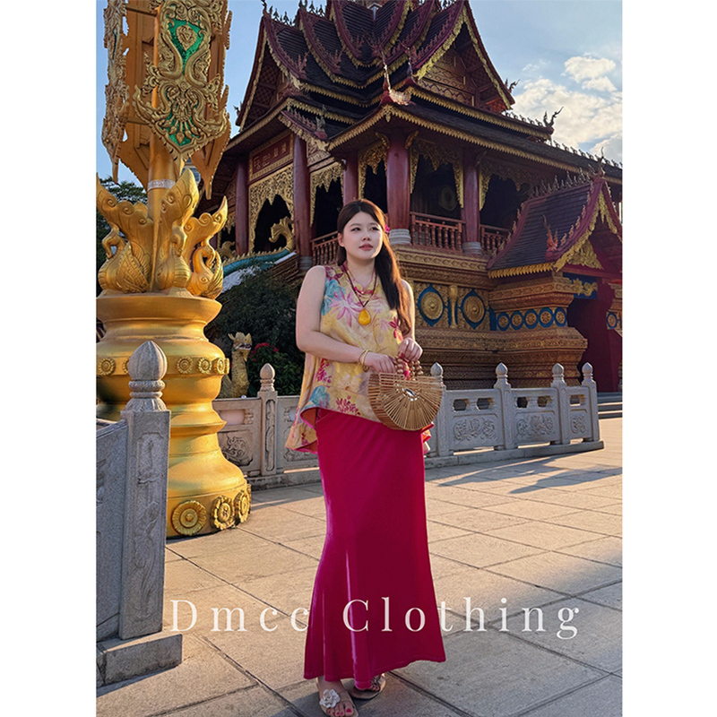 Dmcc [Dai Style Dreams] Vacation Top Red Velvet Skirt Plus Size Set for Women Spring